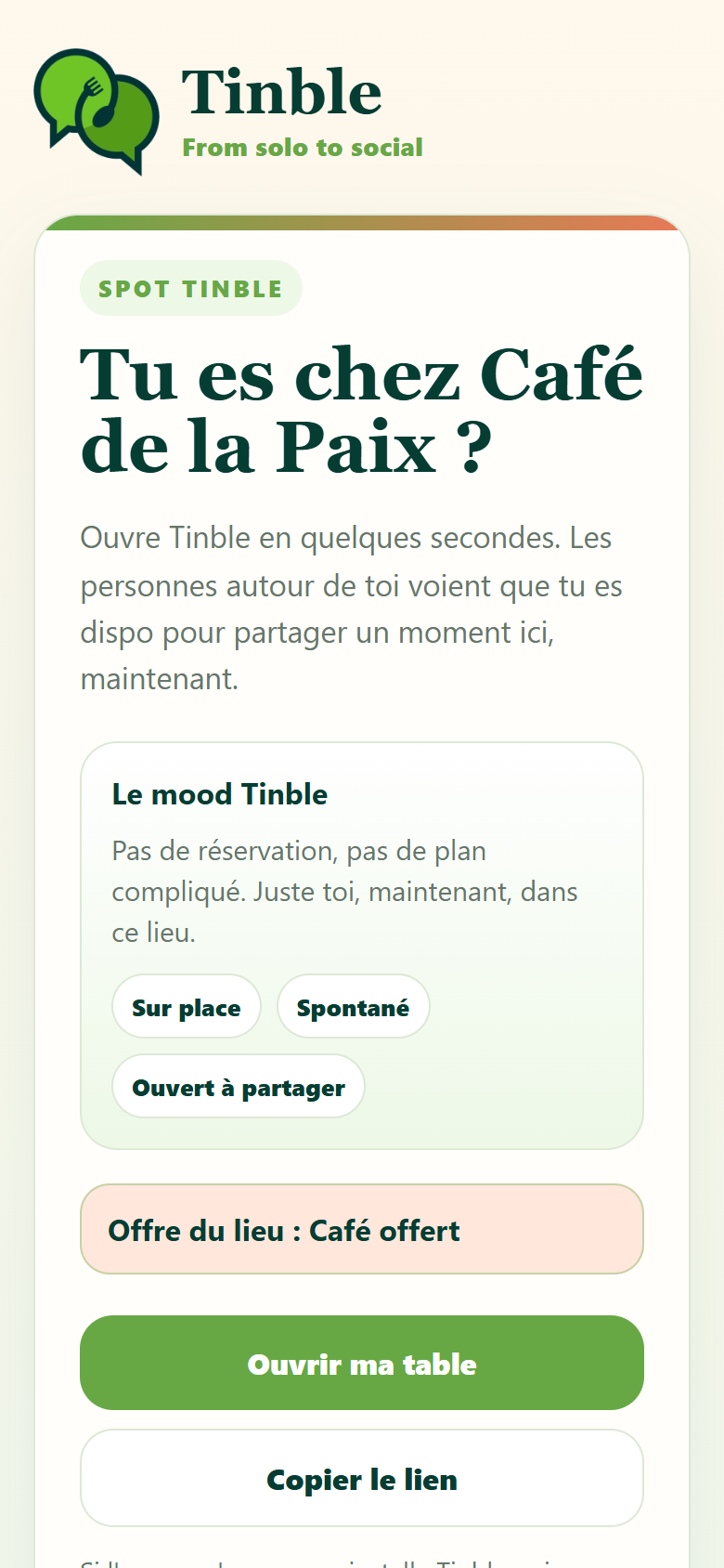 Aperçu de Tinble sur mobile